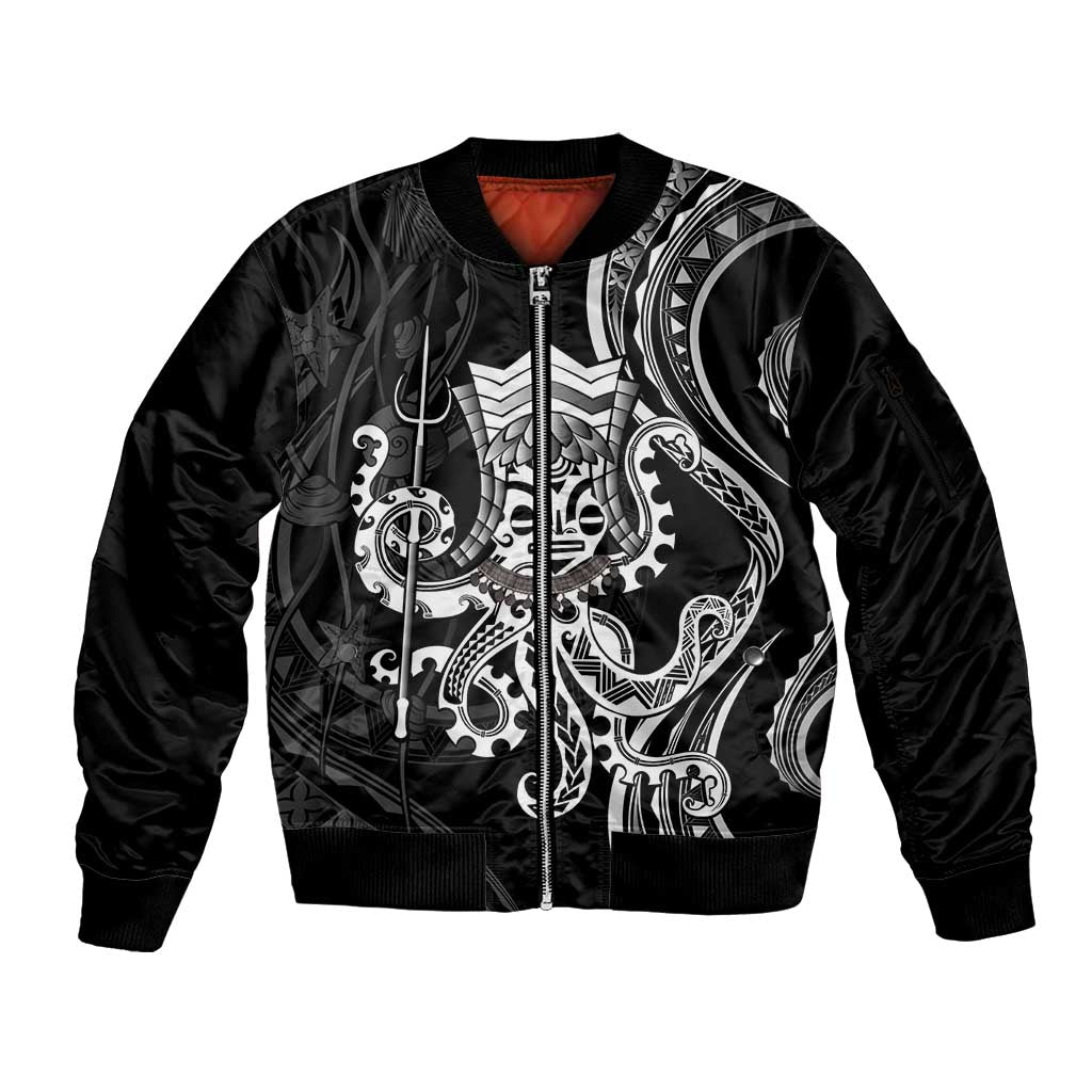 Black Hawaii Kanaloa God Sleeve Zip Bomber Jacket Hawaiian Octopus LT14 Unisex Black - Polynesian Pride