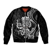 Black Hawaii Kanaloa God Sleeve Zip Bomber Jacket Hawaiian Octopus LT14 Unisex Black - Polynesian Pride