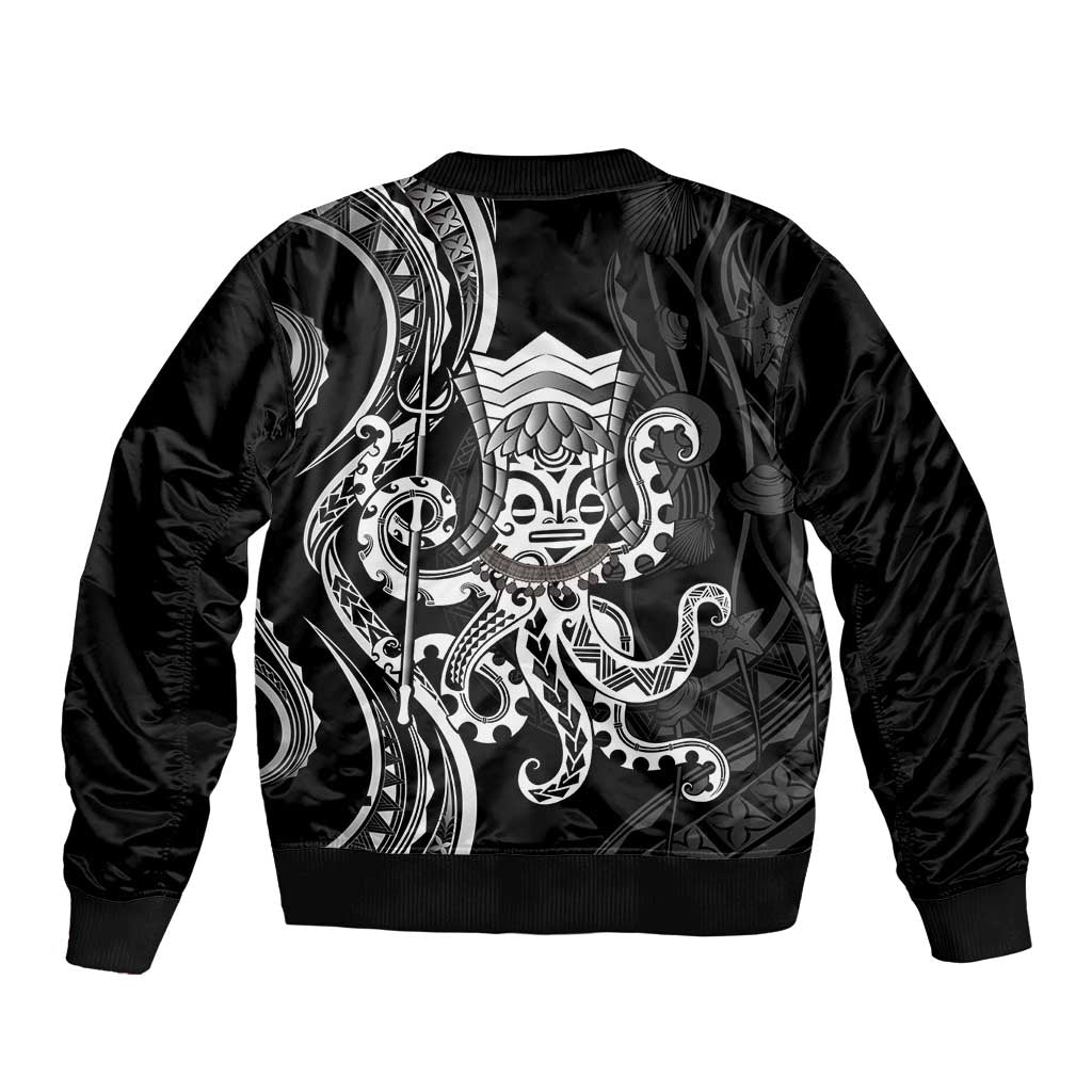 Black Hawaii Kanaloa God Sleeve Zip Bomber Jacket Hawaiian Octopus LT14 - Polynesian Pride