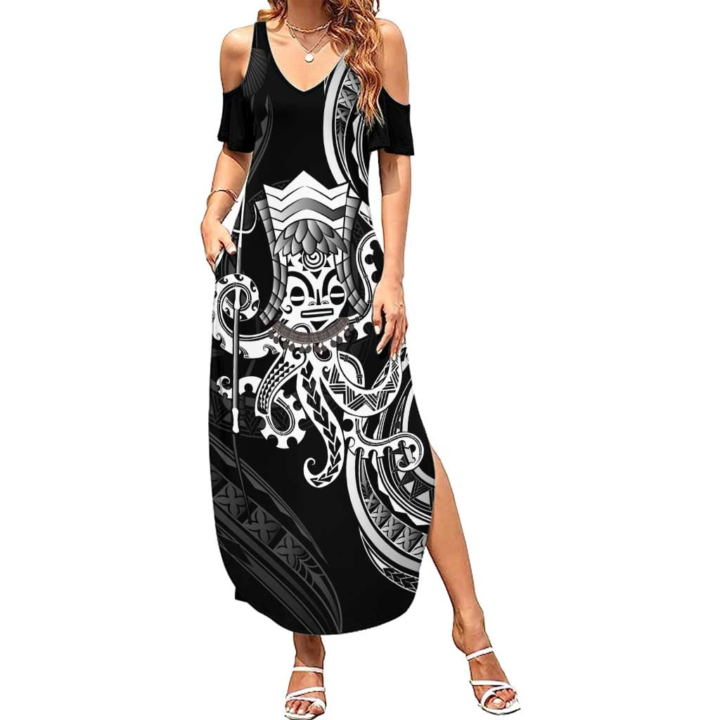 Black Hawaii Kanaloa God Summer Maxi Dress Hawaiian Octopus LT14 Women Black - Polynesian Pride