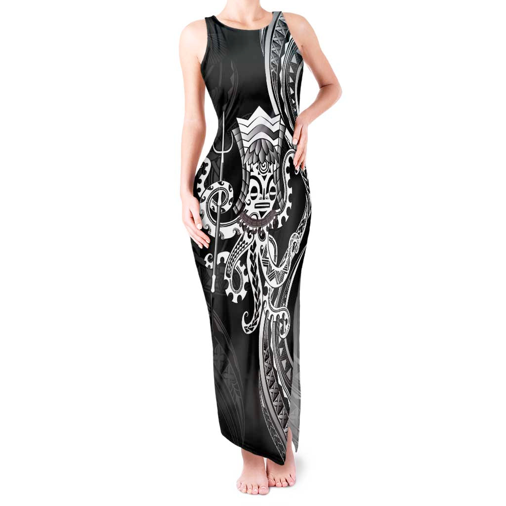 Black Hawaii Kanaloa God Tank Maxi Dress Hawaiian Octopus LT14 Women Black - Polynesian Pride