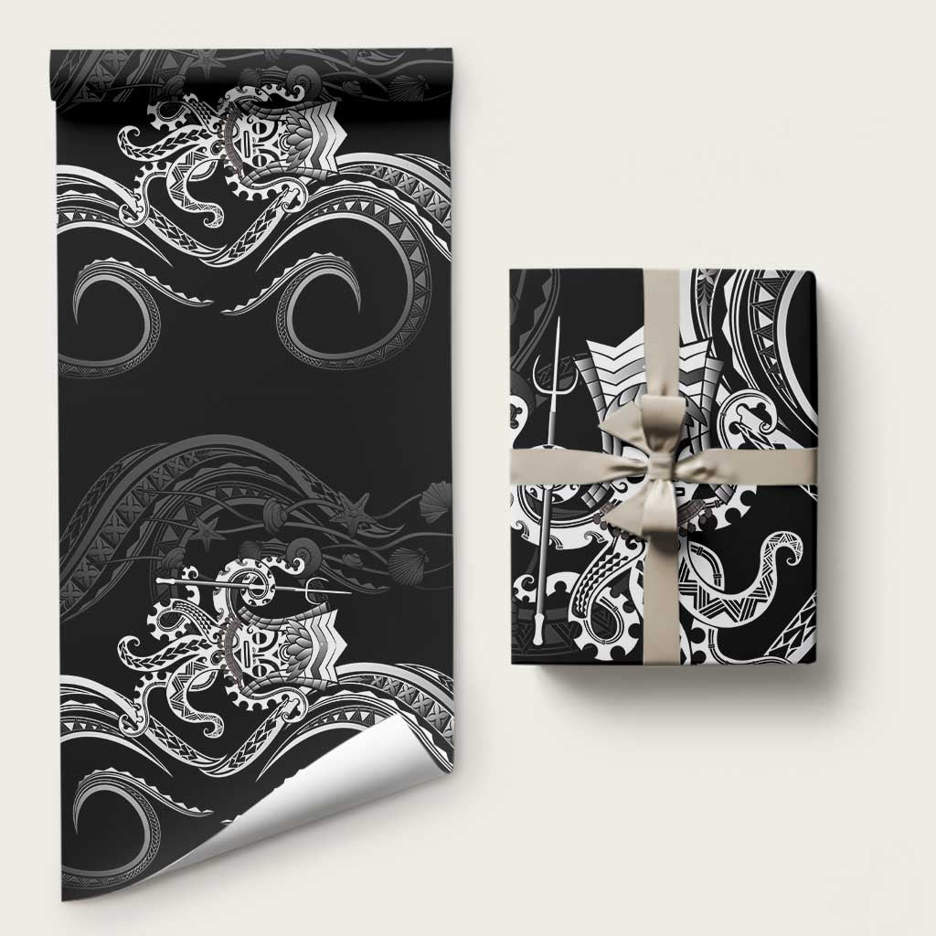Black Hawaii Kanaloa God Wrapping Paper Hawaiian Octopus LT14 58" × 23" Black - Polynesian Pride