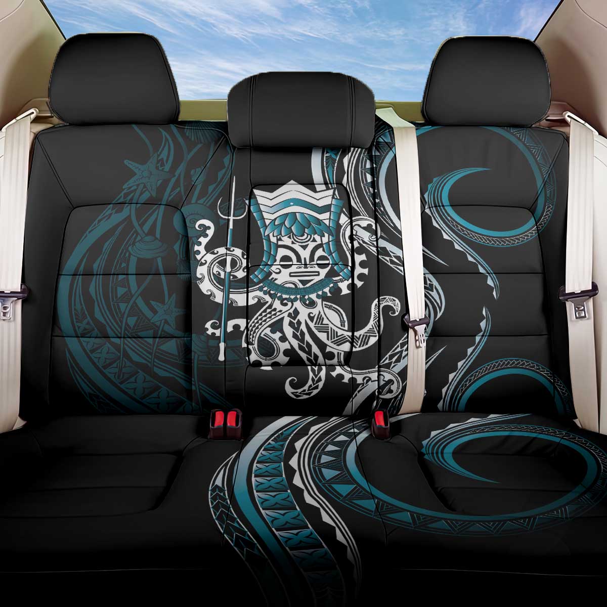 Turquoise Hawaii Kanaloa God Back Car Seat Cover Hawaiian Octopus LT14 One Size Turquoise - Polynesian Pride