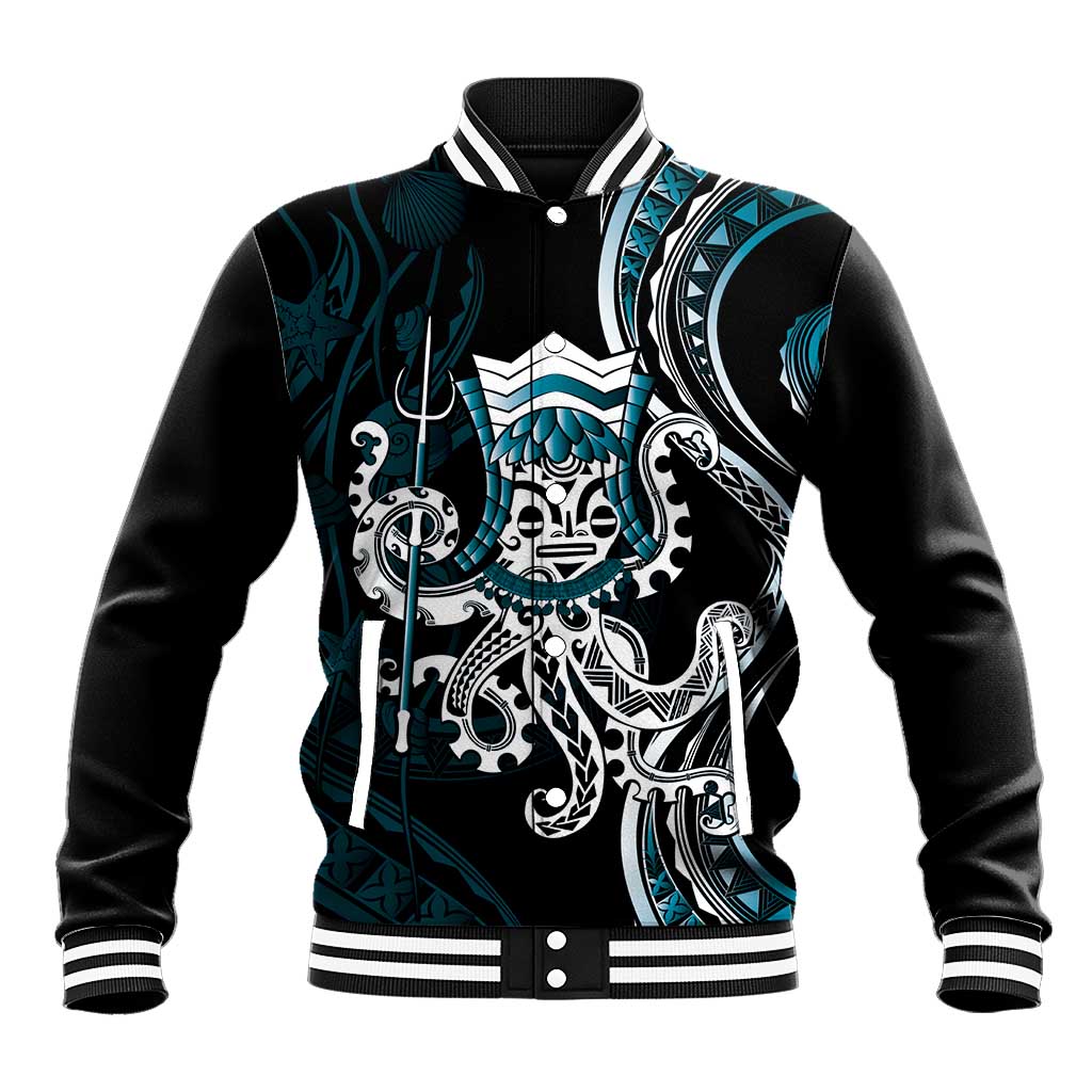 Turquoise Hawaii Kanaloa God Baseball Jacket Hawaiian Octopus LT14 Unisex Turquoise - Polynesian Pride