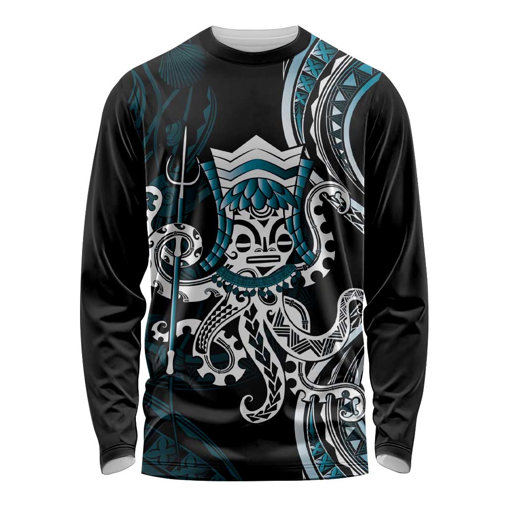 Turquoise Hawaii Kanaloa God Long Sleeve Shirt Hawaiian Octopus LT14 Unisex Turquoise - Polynesian Pride