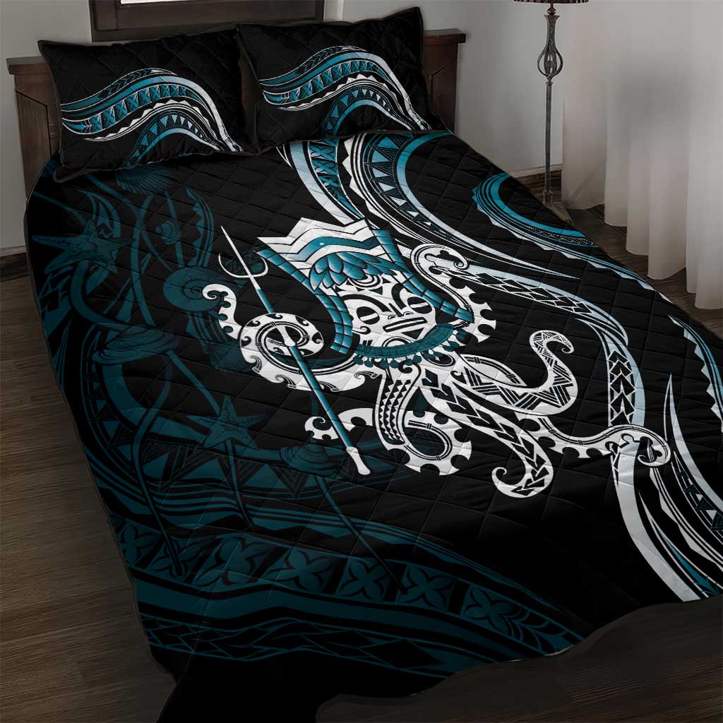 Turquoise Hawaii Kanaloa God Quilt Bed Set Hawaiian Octopus LT14 Turquoise - Polynesian Pride