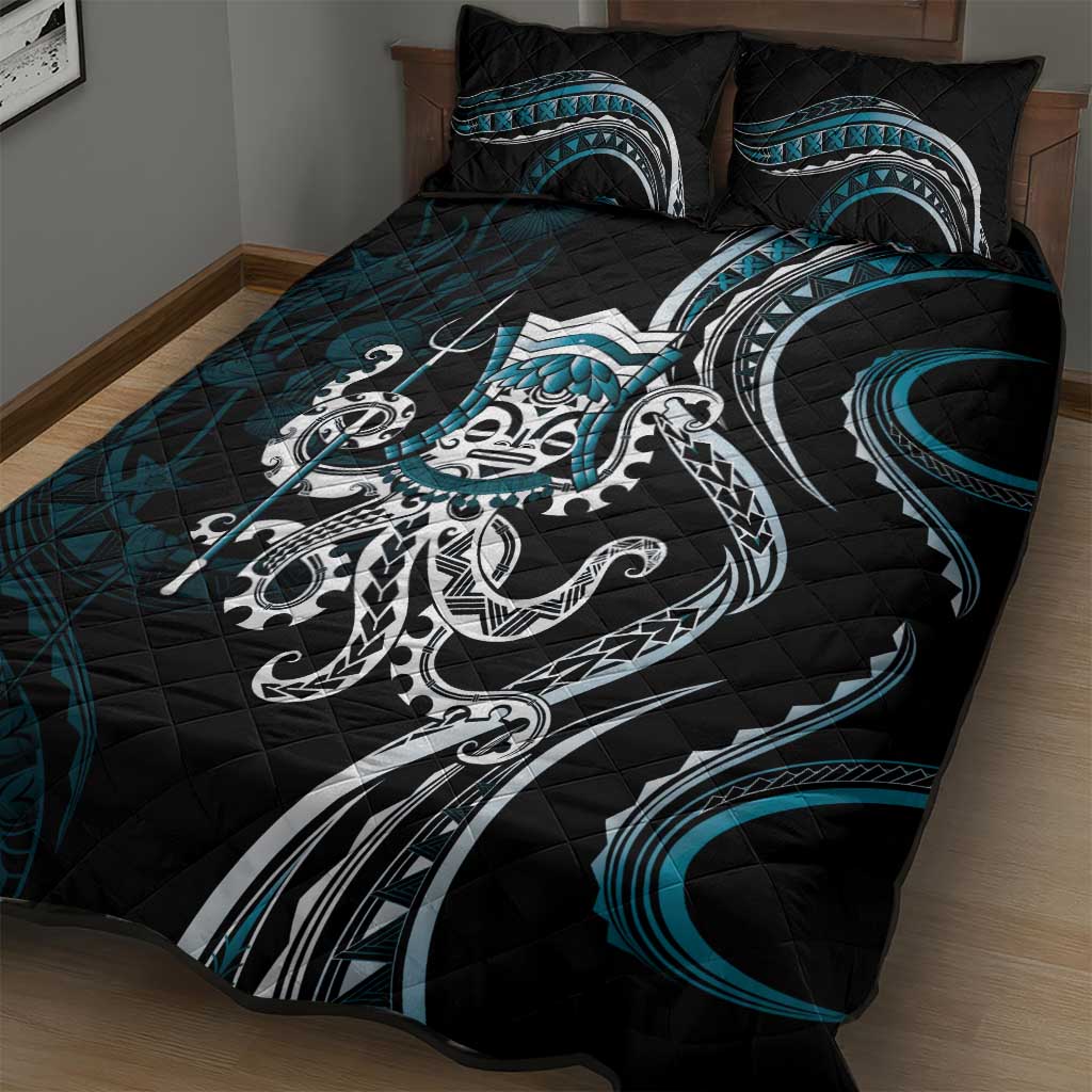 Turquoise Hawaii Kanaloa God Quilt Bed Set Hawaiian Octopus LT14 - Polynesian Pride