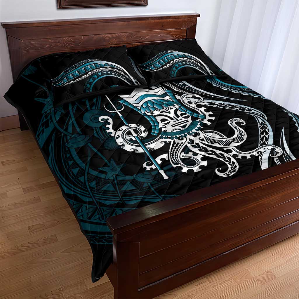 Turquoise Hawaii Kanaloa God Quilt Bed Set Hawaiian Octopus LT14 - Polynesian Pride