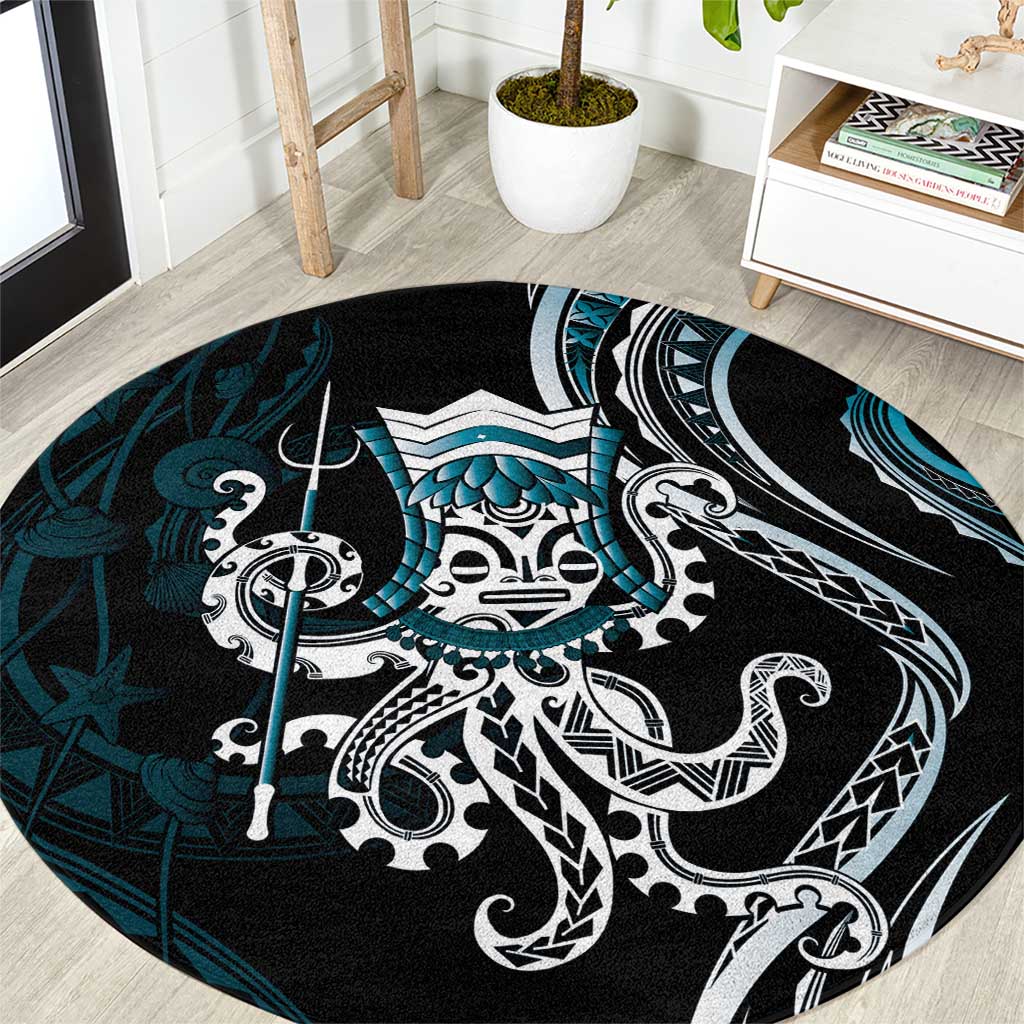 Turquoise Hawaii Kanaloa God Round Carpet Hawaiian Octopus LT14 Turquoise - Polynesian Pride