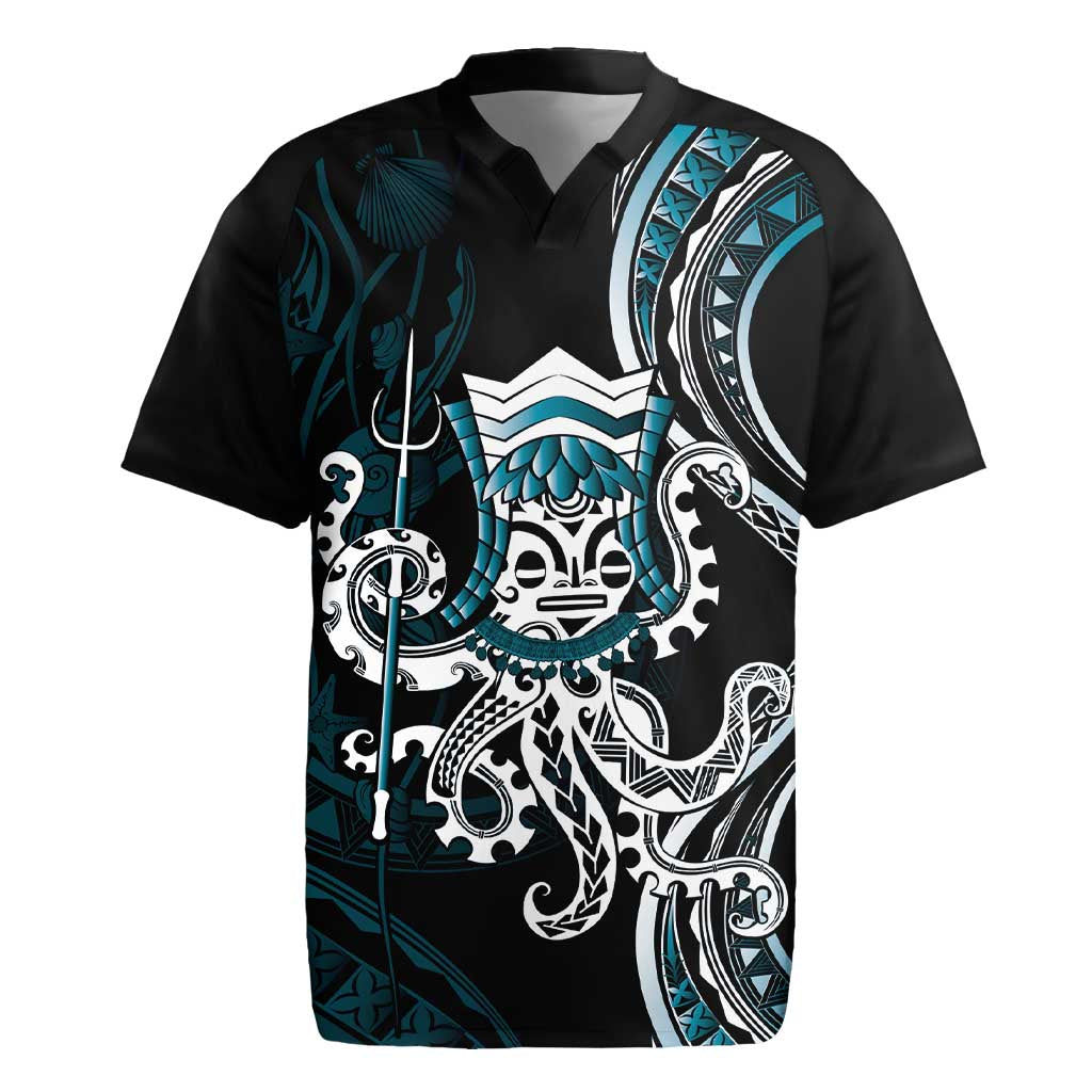 Turquoise Hawaii Kanaloa God Rugby Jersey Hawaiian Octopus LT14 Turquoise - Polynesian Pride