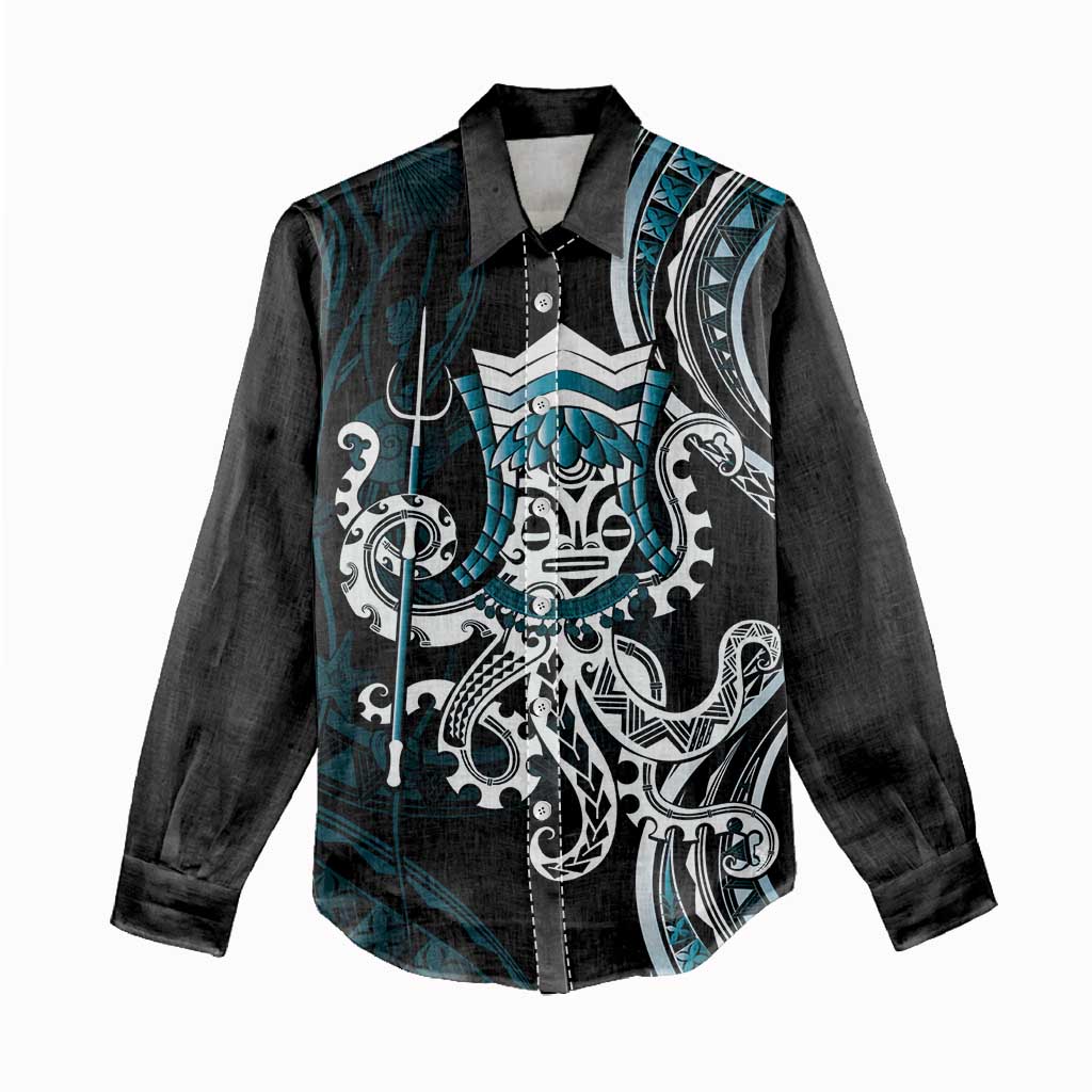 Turquoise Hawaii Kanaloa God Women Casual Shirt Hawaiian Octopus LT14 - Polynesian Pride