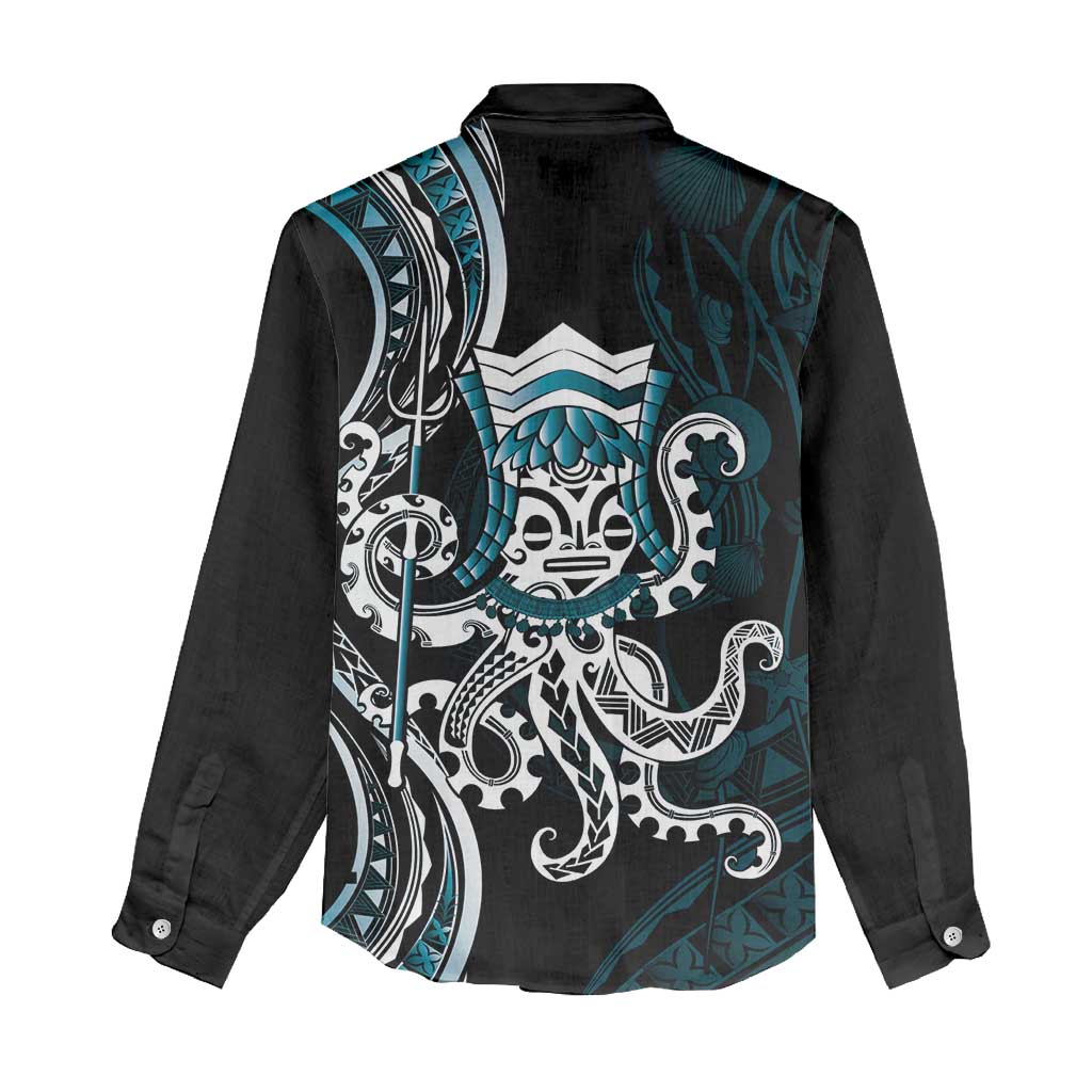 Turquoise Hawaii Kanaloa God Women Casual Shirt Hawaiian Octopus LT14 - Polynesian Pride