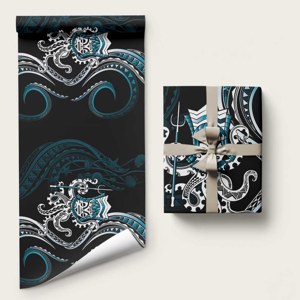 Turquoise Hawaii Kanaloa God Wrapping Paper Hawaiian Octopus LT14 58" × 23" Turquoise - Polynesian Pride
