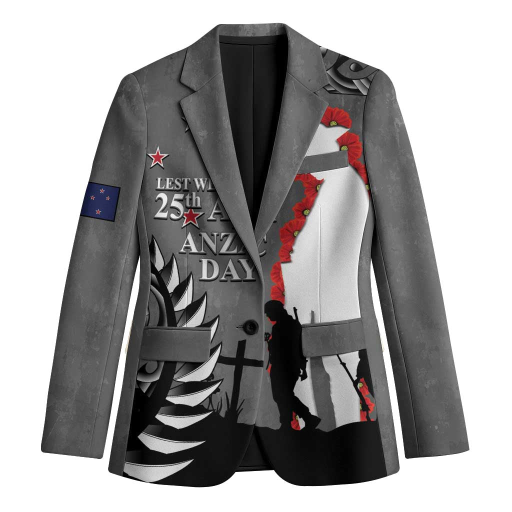 New Zealand ANZAC Day Blazer 25th April Silver Fern With Poppy LT14 Unisex Gray - Polynesian Pride