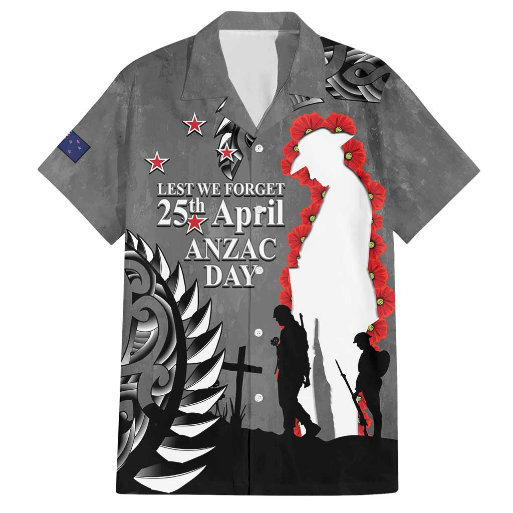 New Zealand ANZAC Day Hawaiian Shirt 25th April Silver Fern With Poppy LT14 Gray - Polynesian Pride
