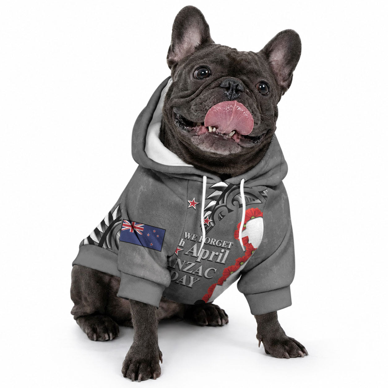 New Zealand ANZAC Day Pet Hoodie 25th April Silver Fern With Poppy LT14 - Polynesian Pride