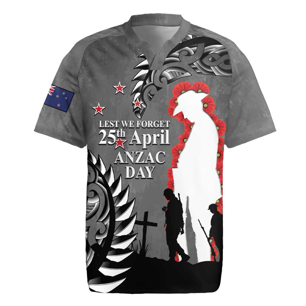 New Zealand ANZAC Day Rugby Jersey - 25th April Silver Fern With Poppy LT14 Gray - Polynesian Pride