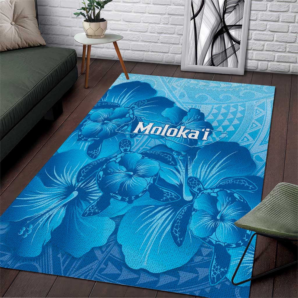 Aloha Hawaii Molokai Island Area Rug Hibiscus Tribal Honu Hawaiian Tattoo LT14 Blue - Polynesian Pride