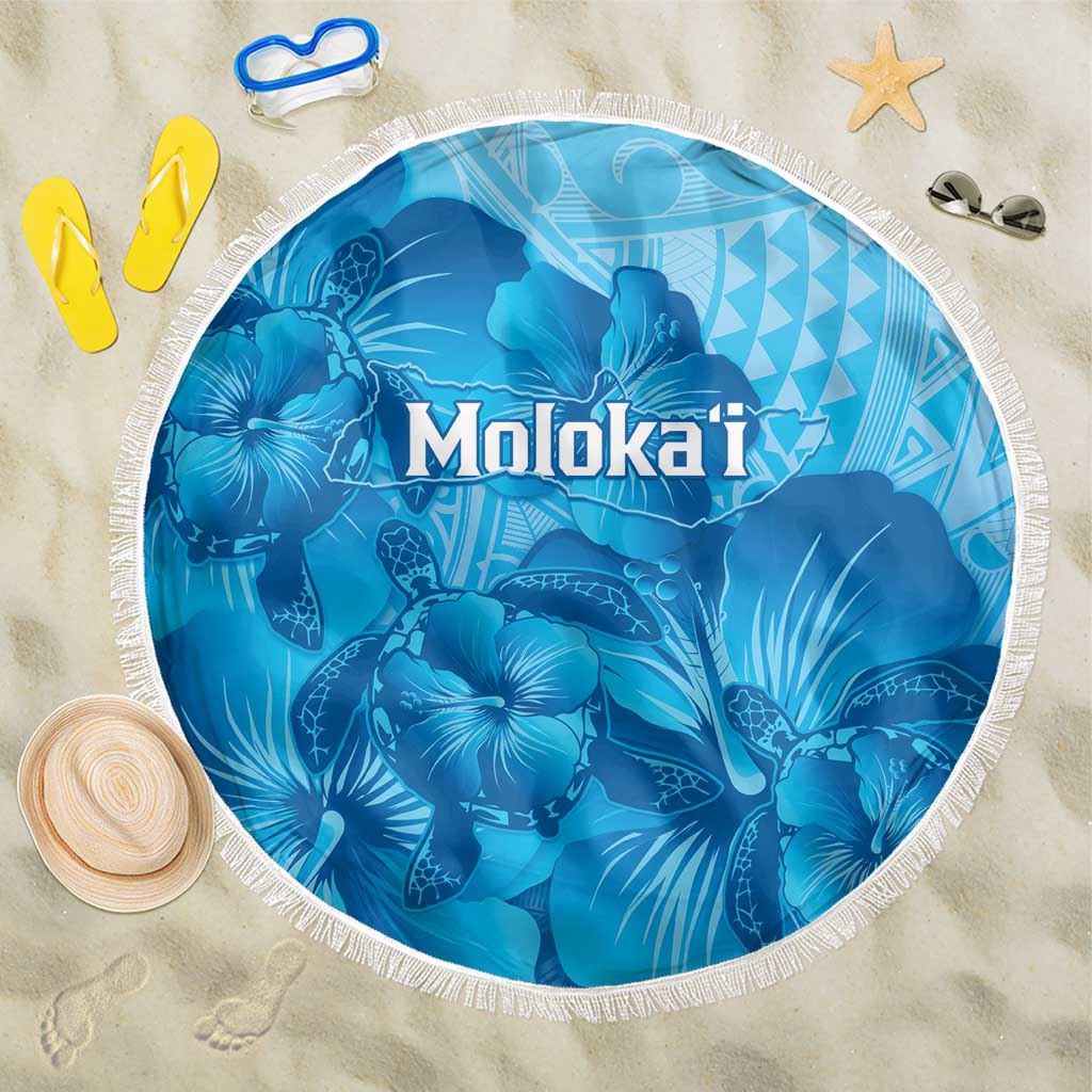 Aloha Hawaii Molokai Island Beach Blanket Hibiscus Tribal Honu Hawaiian Tattoo LT14 One Size 150cm Blue - Polynesian Pride