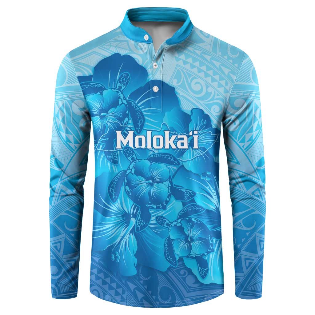 Aloha Hawaii Molokai Island Button Sweatshirt Hibiscus Tribal Honu Hawaiian Tattoo LT14 Blue - Polynesian Pride