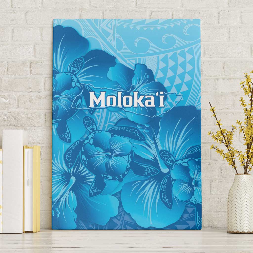 Aloha Hawaii Molokai Island Canvas Wall Art Hibiscus Tribal Honu Hawaiian Tattoo LT14 Without Frame Blue - Polynesian Pride