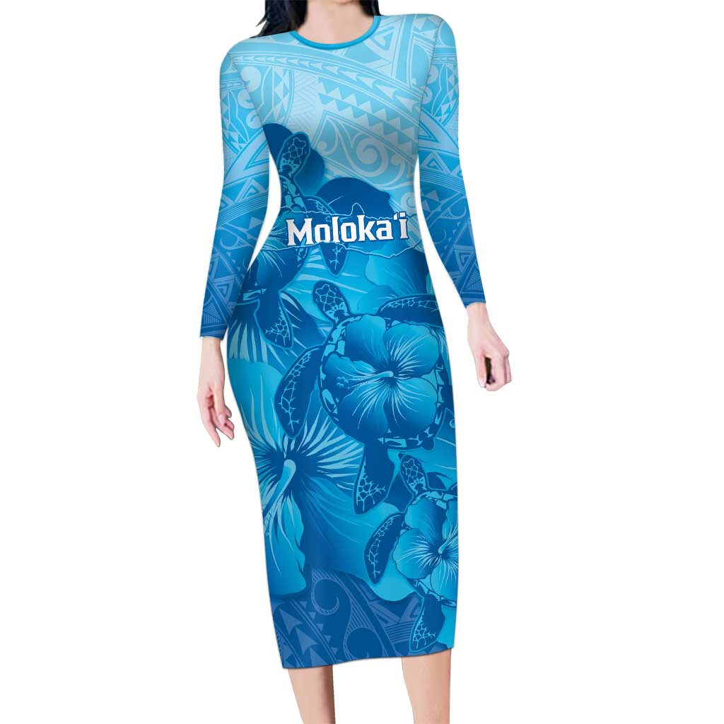 Aloha Hawaii Molokai Island Long Sleeve Bodycon Dress Hibiscus Tribal Honu Hawaiian Tattoo