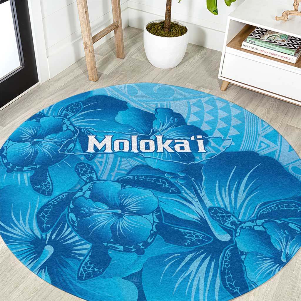 Aloha Hawaii Molokai Island Round Carpet Hibiscus Tribal Honu Hawaiian Tattoo LT14 Blue - Polynesian Pride