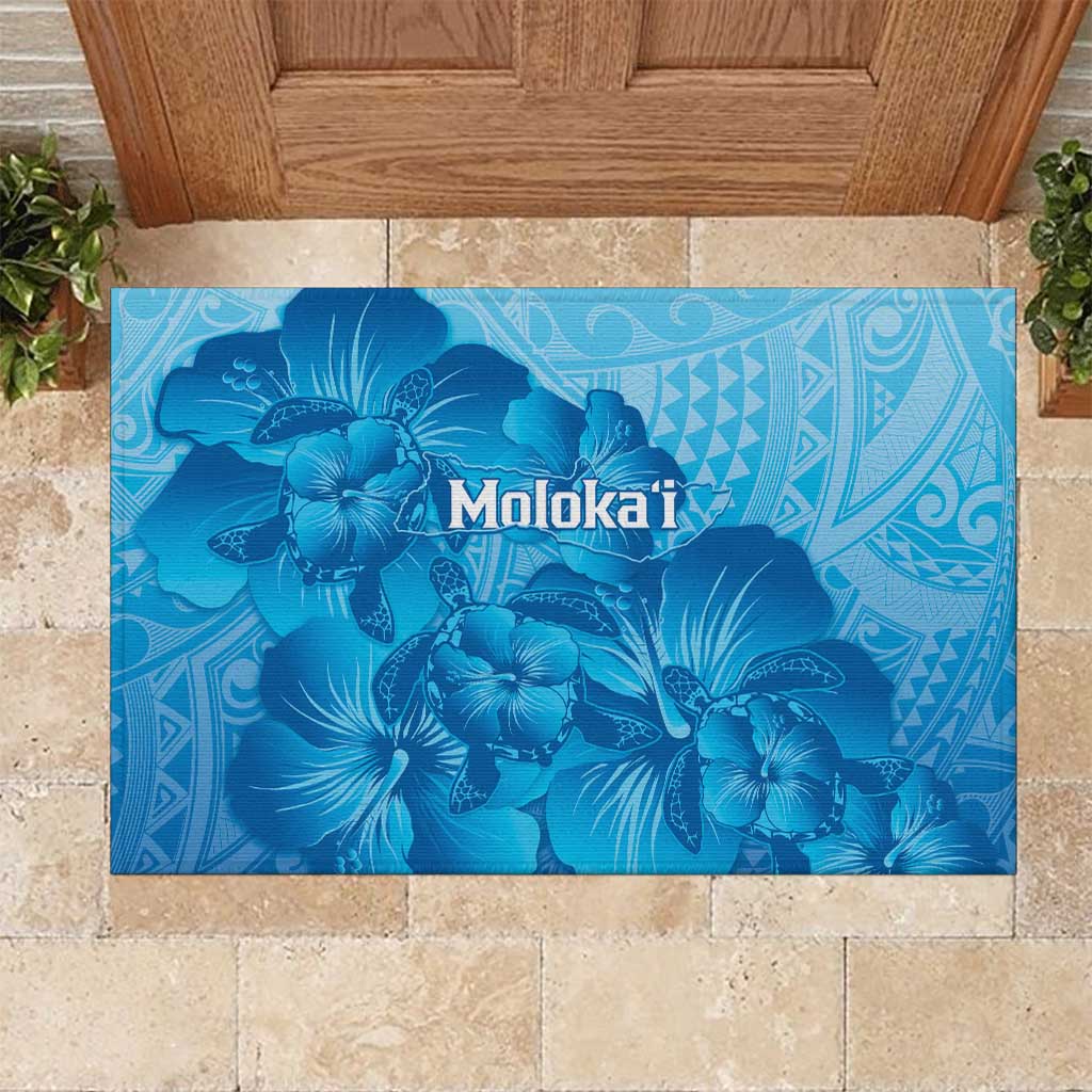 Aloha Hawaii Molokai Island Rubber Doormat Hibiscus Tribal Honu Hawaiian Tattoo LT14 Blue - Polynesian Pride