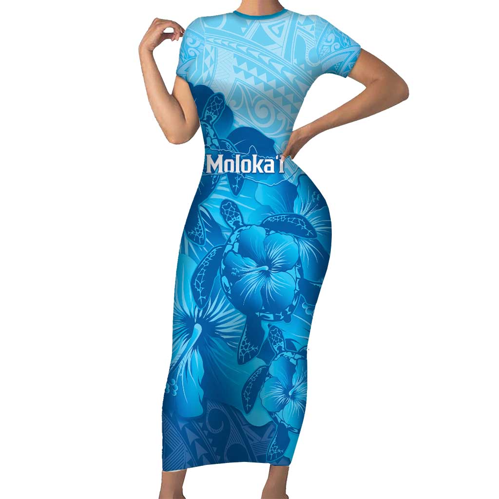 Aloha Hawaii Molokai Island Short Sleeve Bodycon Dress Hibiscus Tribal Honu Hawaiian Tattoo