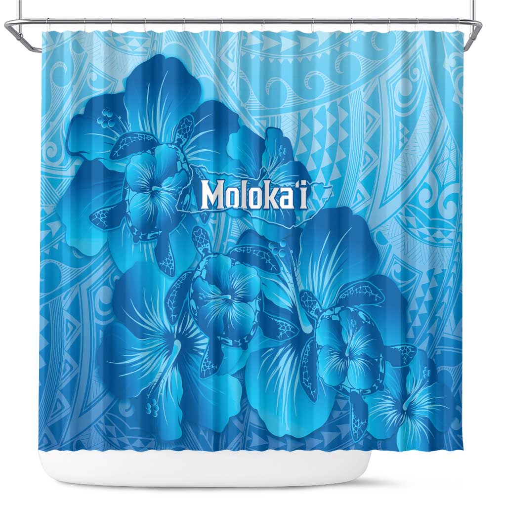 Aloha Hawaii Molokai Island Shower Curtain Hibiscus Tribal Honu Hawaiian Tattoo LT14 Blue - Polynesian Pride
