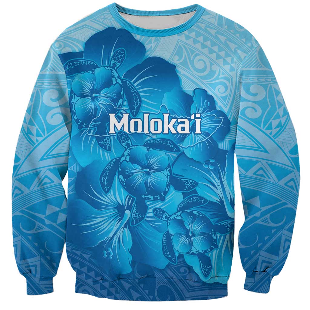 Aloha Hawaii Molokai Island Sweatshirt Hibiscus Tribal Honu Hawaiian Tattoo LT14 Unisex Blue - Polynesian Pride