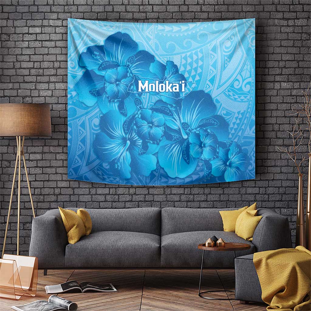 Aloha Hawaii Molokai Island Tapestry Hibiscus Tribal Honu Hawaiian Tattoo LT14 Blue - Polynesian Pride