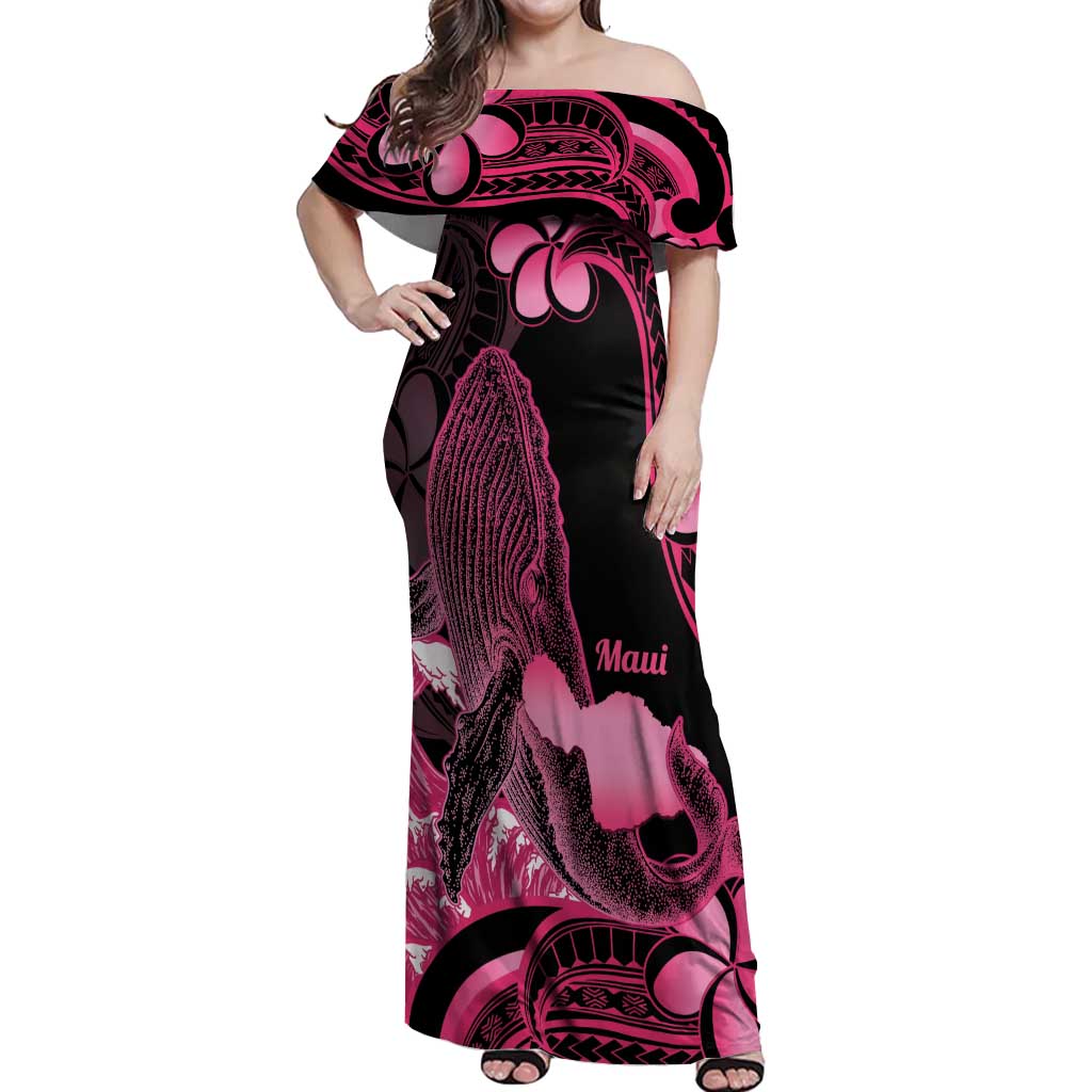 Aloha Hawaii Maui Off Shoulder Maxi Dress Valley Isle Humpback Whale Black LT14 Women Black - Polynesian Pride