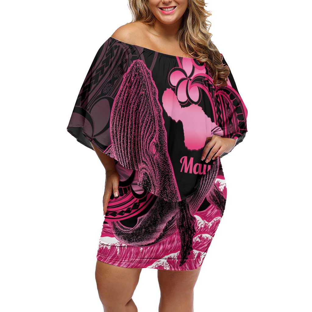 Aloha Hawaii Maui Off Shoulder Short Dress Valley Isle Humpback Whale Black LT14 Women Black - Polynesian Pride