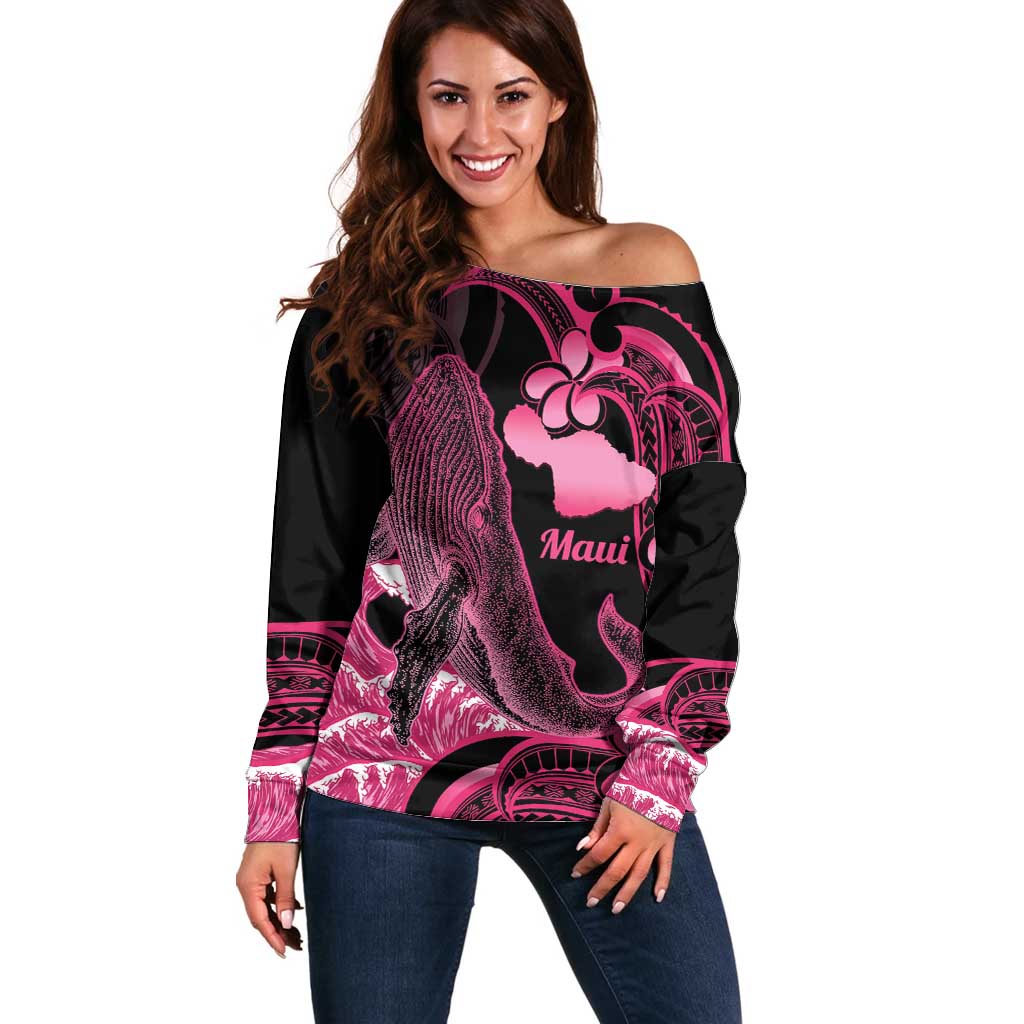Aloha Hawaii Maui Off Shoulder Sweater Valley Isle Humpback Whale Black LT14 Women Black - Polynesian Pride