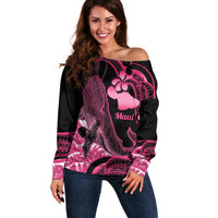 Aloha Hawaii Maui Off Shoulder Sweater Valley Isle Humpback Whale Black LT14 Women Black - Polynesian Pride