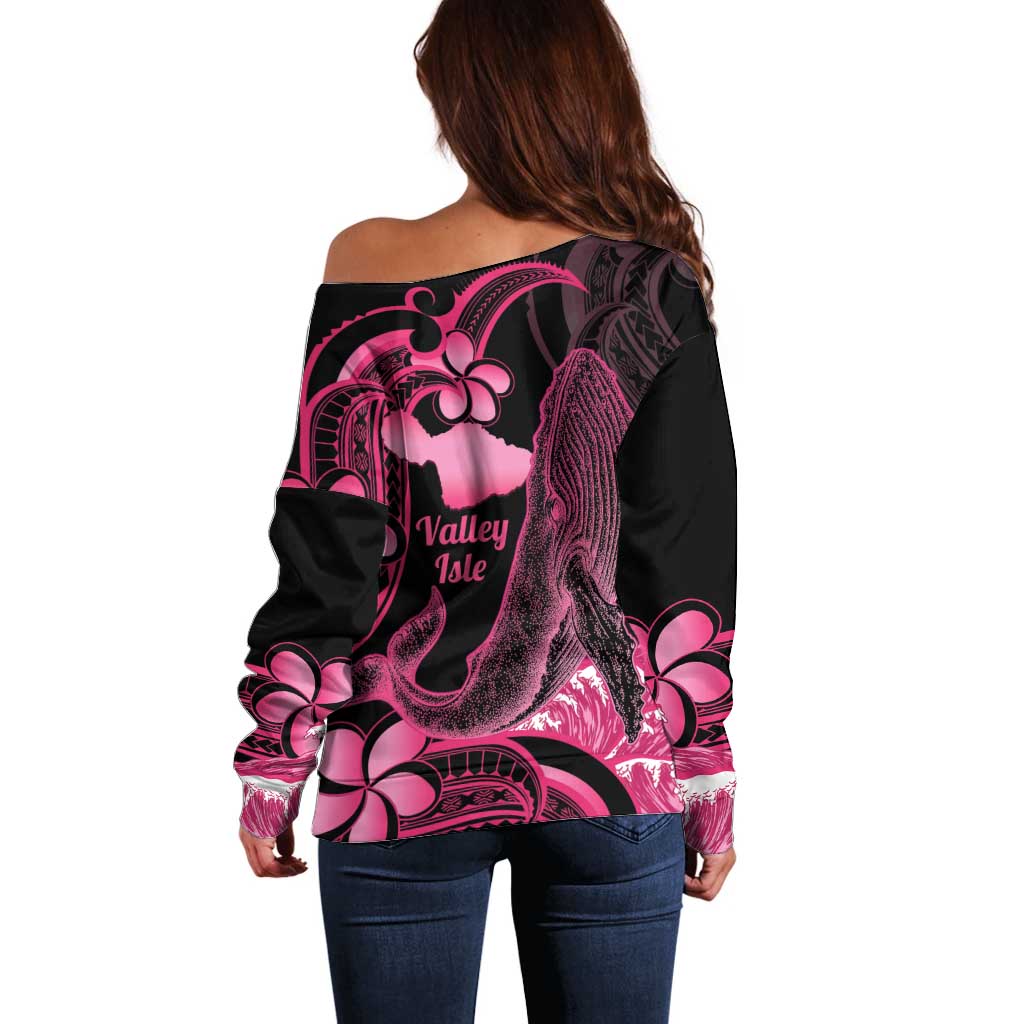 Aloha Hawaii Maui Off Shoulder Sweater Valley Isle Humpback Whale Black LT14 - Polynesian Pride