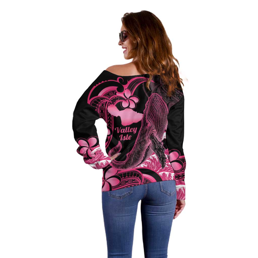 Aloha Hawaii Maui Off Shoulder Sweater Valley Isle Humpback Whale Black LT14 - Polynesian Pride