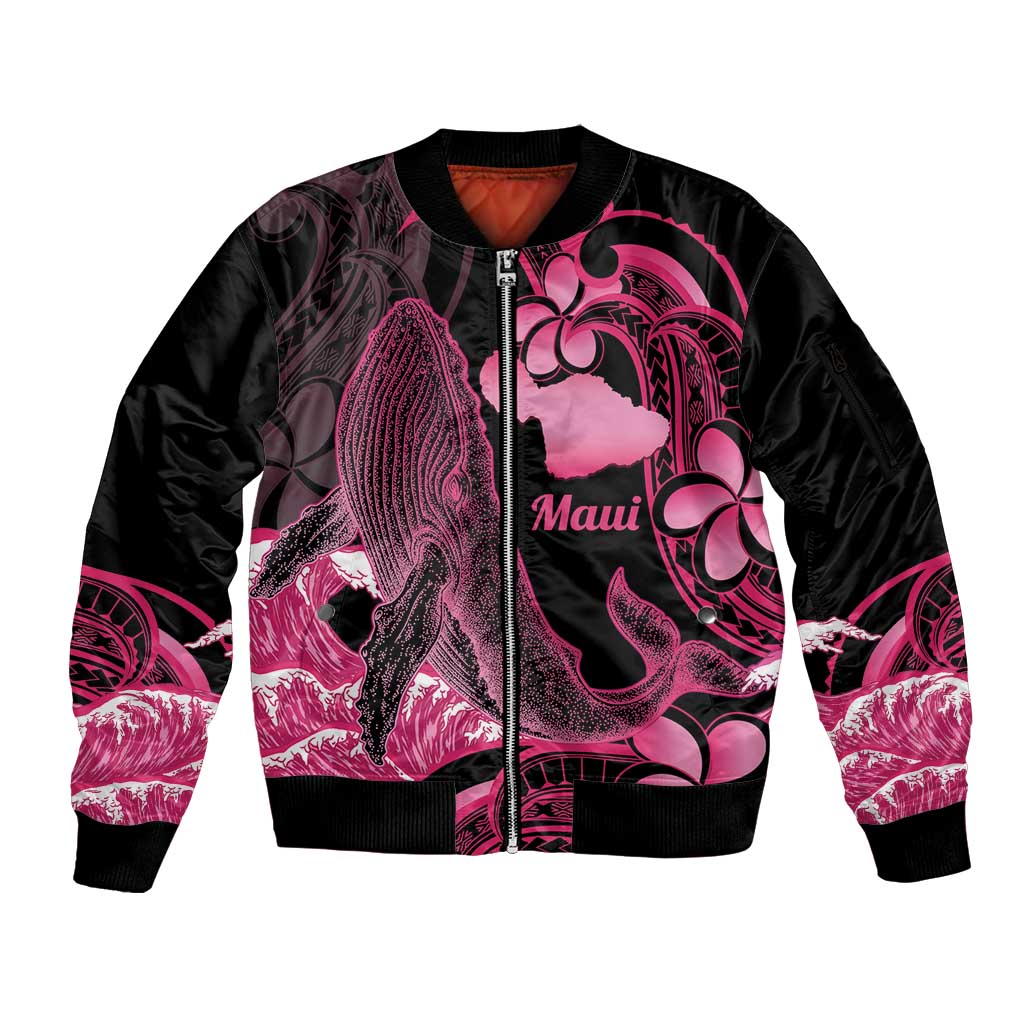 Aloha Hawaii Maui Sleeve Zip Bomber Jacket Valley Isle Humpback Whale Black LT14 Unisex Black - Polynesian Pride