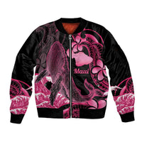 Aloha Hawaii Maui Sleeve Zip Bomber Jacket Valley Isle Humpback Whale Black LT14 Unisex Black - Polynesian Pride