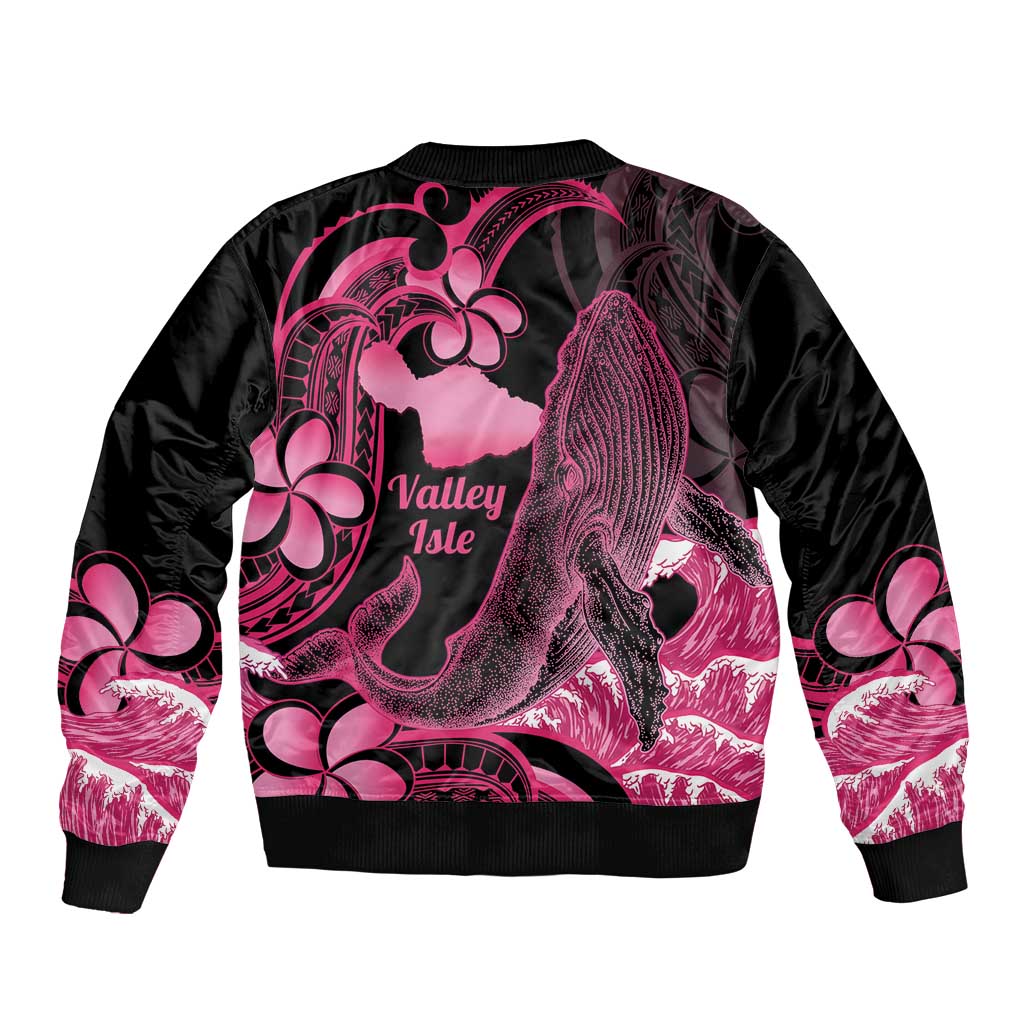 Aloha Hawaii Maui Sleeve Zip Bomber Jacket Valley Isle Humpback Whale Black LT14 - Polynesian Pride