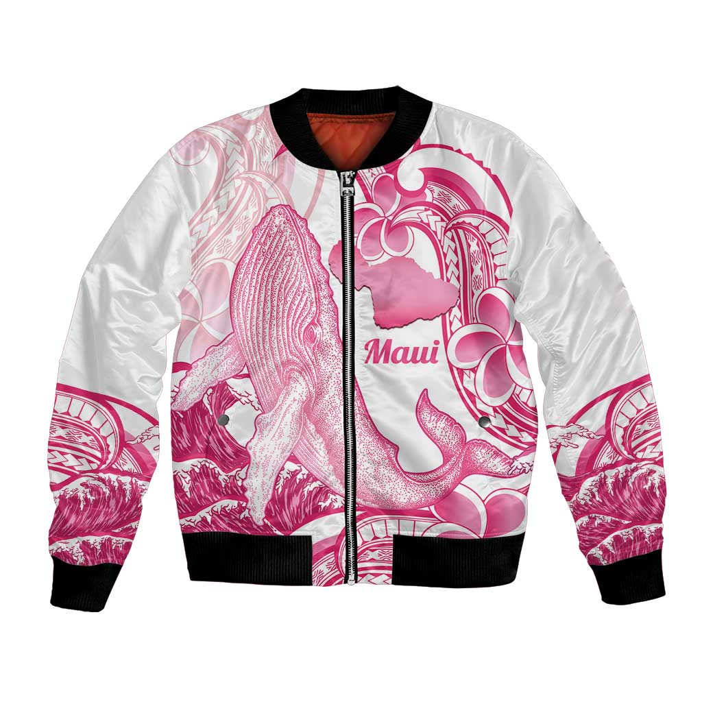 Aloha Hawaii Maui Bomber Jacket Valley Isle Humpback Whale White LT14 Unisex White - Polynesian Pride