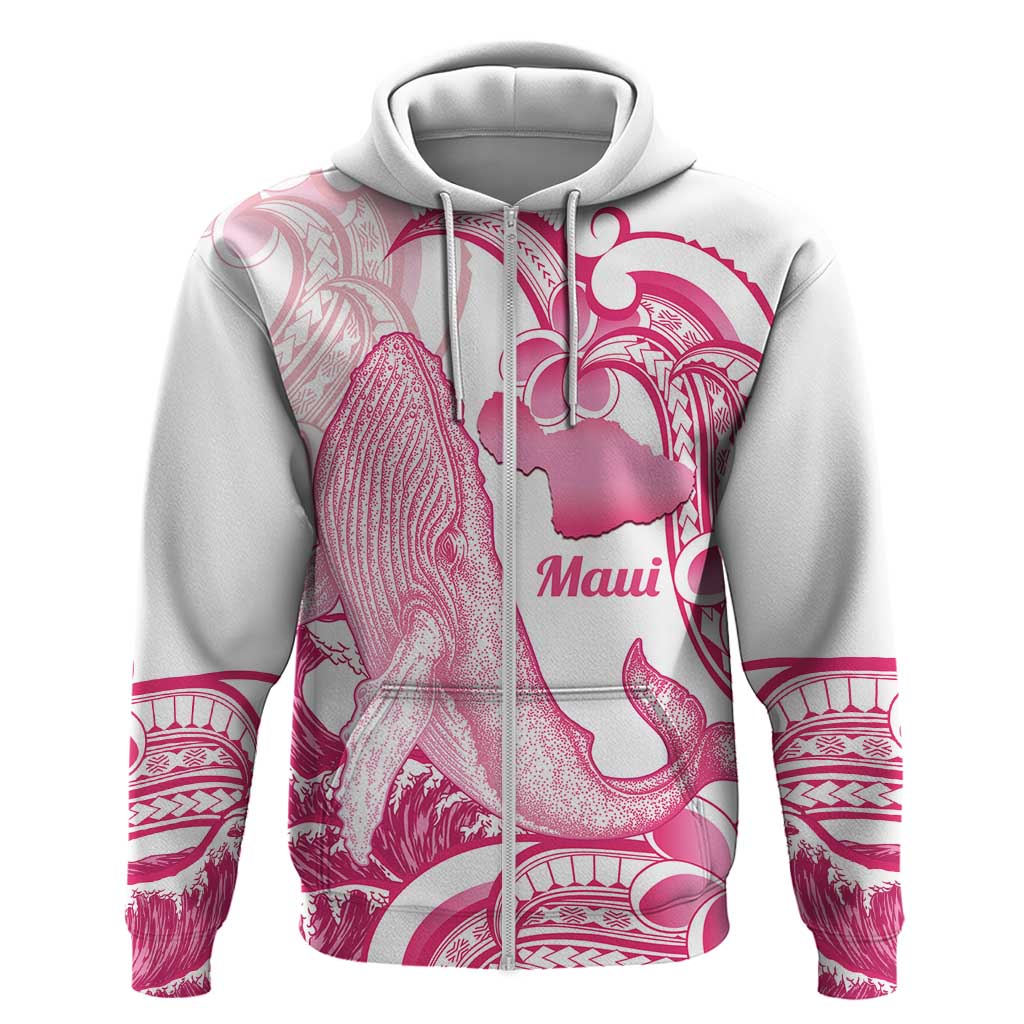 Aloha Hawaii Maui Hoodie Valley Isle Humpback Whale White LT14 Zip Hoodie White - Polynesian Pride