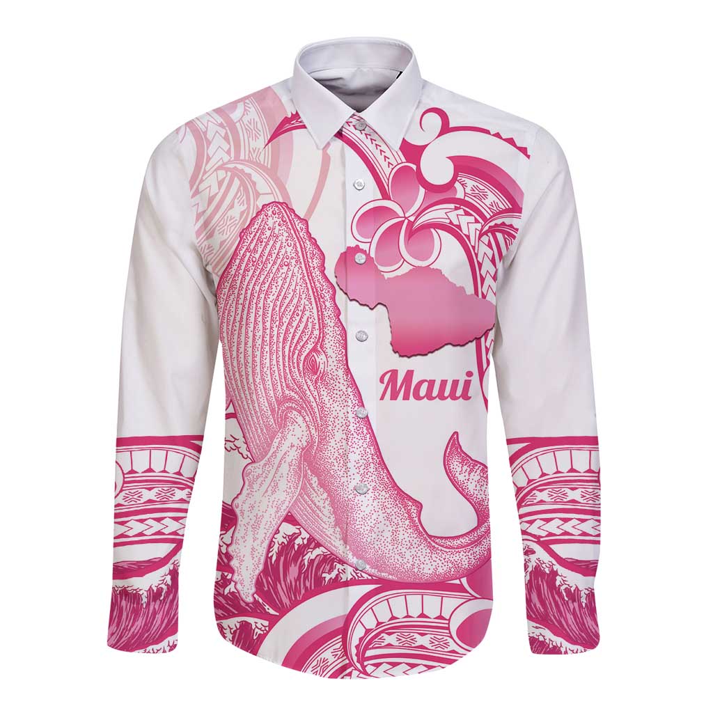 Aloha Hawaii Maui Long Sleeve Button Shirt Valley Isle Humpback Whale White LT14 Unisex White - Polynesian Pride