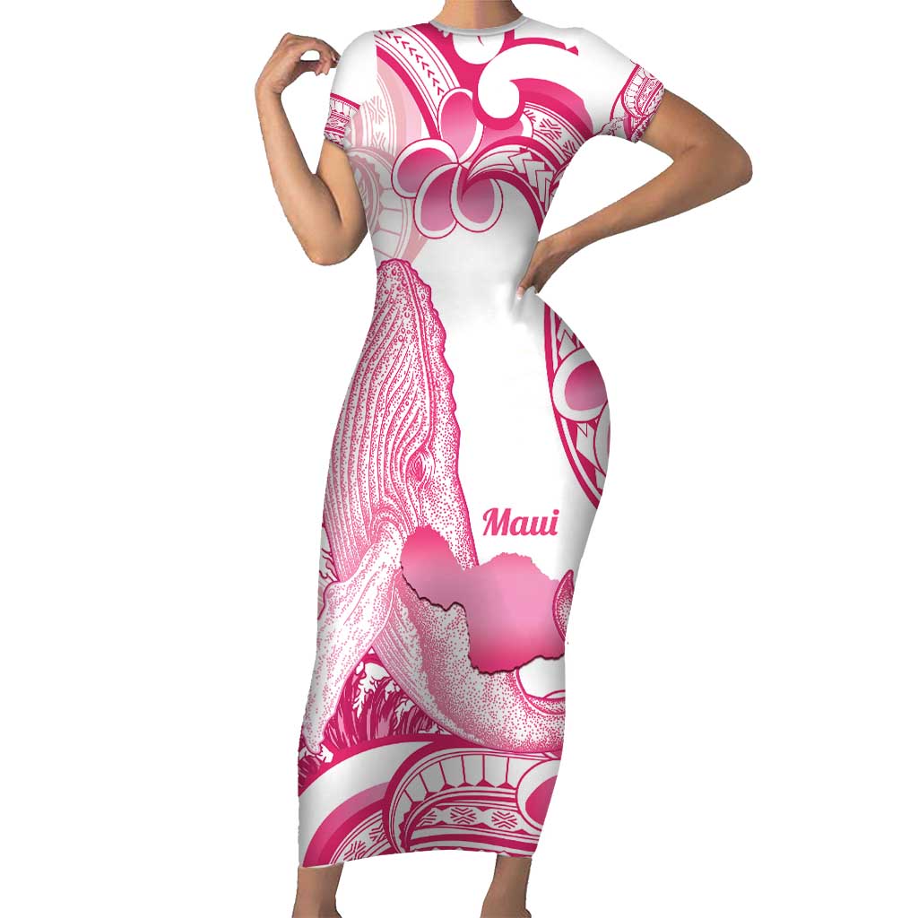 Aloha Hawaii Maui Short Sleeve Bodycon Dress Valley Isle Humpback Whale White LT14 Long Dress White - Polynesian Pride