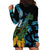 Turquoise New Zealand Kowhai And Piwakawaka Hoodie Dress Maori Ngaru Paua Shell