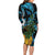 Turquoise New Zealand Kowhai And Piwakawaka Long Sleeve Bodycon Dress Maori Ngaru Paua Shell