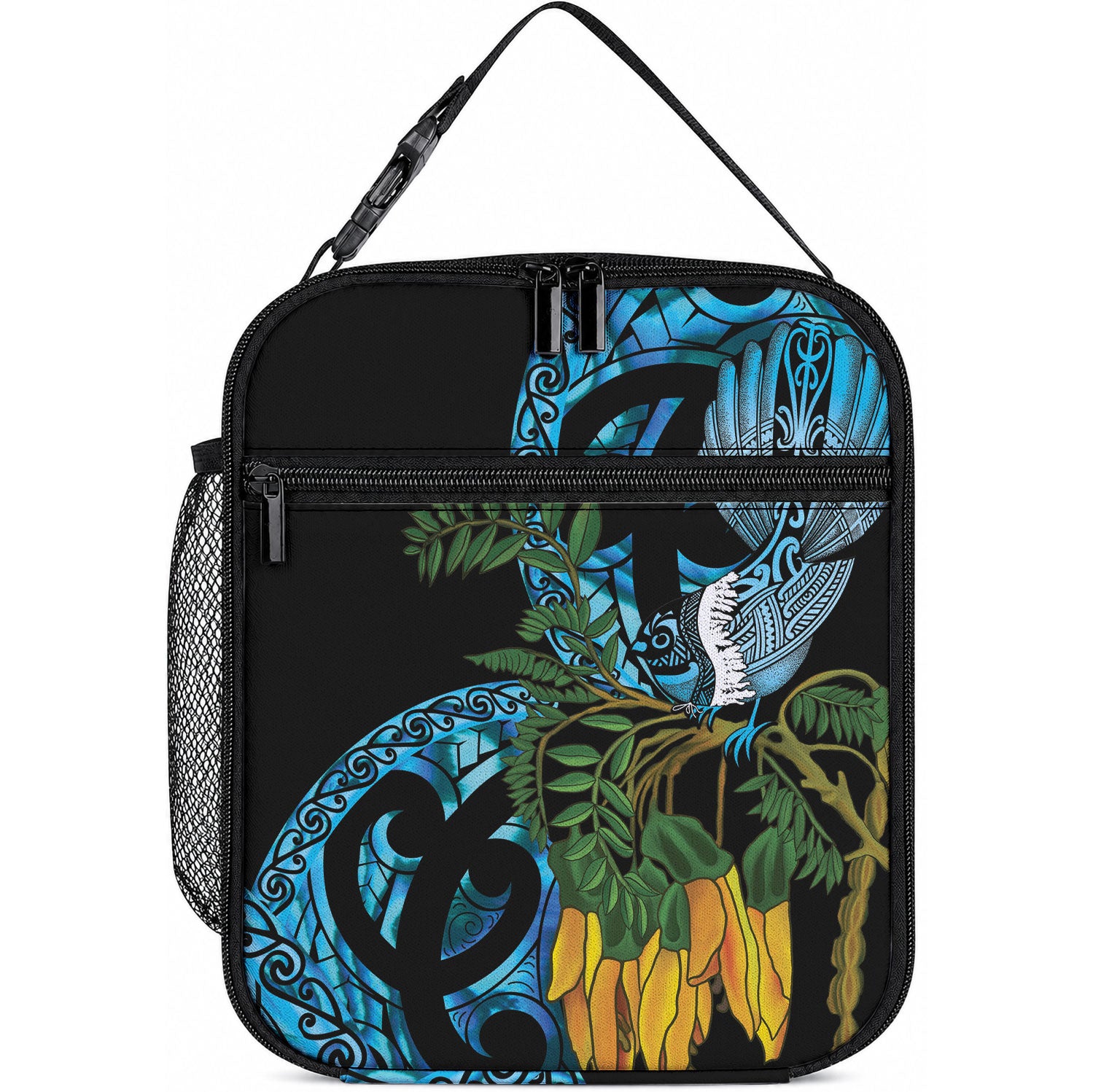 Turquoise New Zealand Kowhai And Piwakawaka Lunch Bag Maori Ngaru Paua Shell LT14 10.2 × 8.3 × 4.3 inch Turquoise - Polynesian Pride