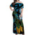 Turquoise New Zealand Kowhai And Piwakawaka Off Shoulder Maxi Dress Maori Ngaru Paua Shell