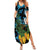 Turquoise New Zealand Kowhai And Piwakawaka Summer Maxi Dress Maori Ngaru Paua Shell